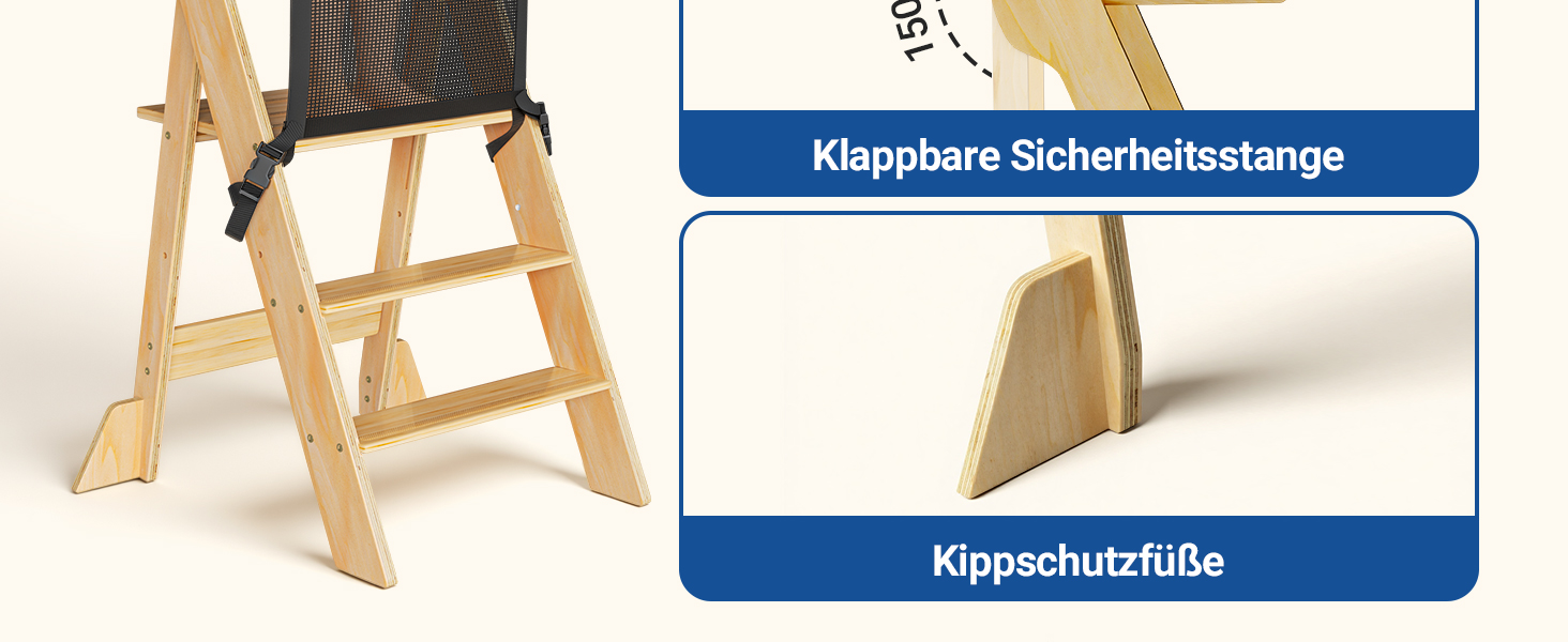 COSYAND Монтессорі стільчик-сходинка для дітей від 1 року, регульована висота | Сходинка Монтессорі | Кухольчик для дітей | Колір: Темно-сірий-натуральний