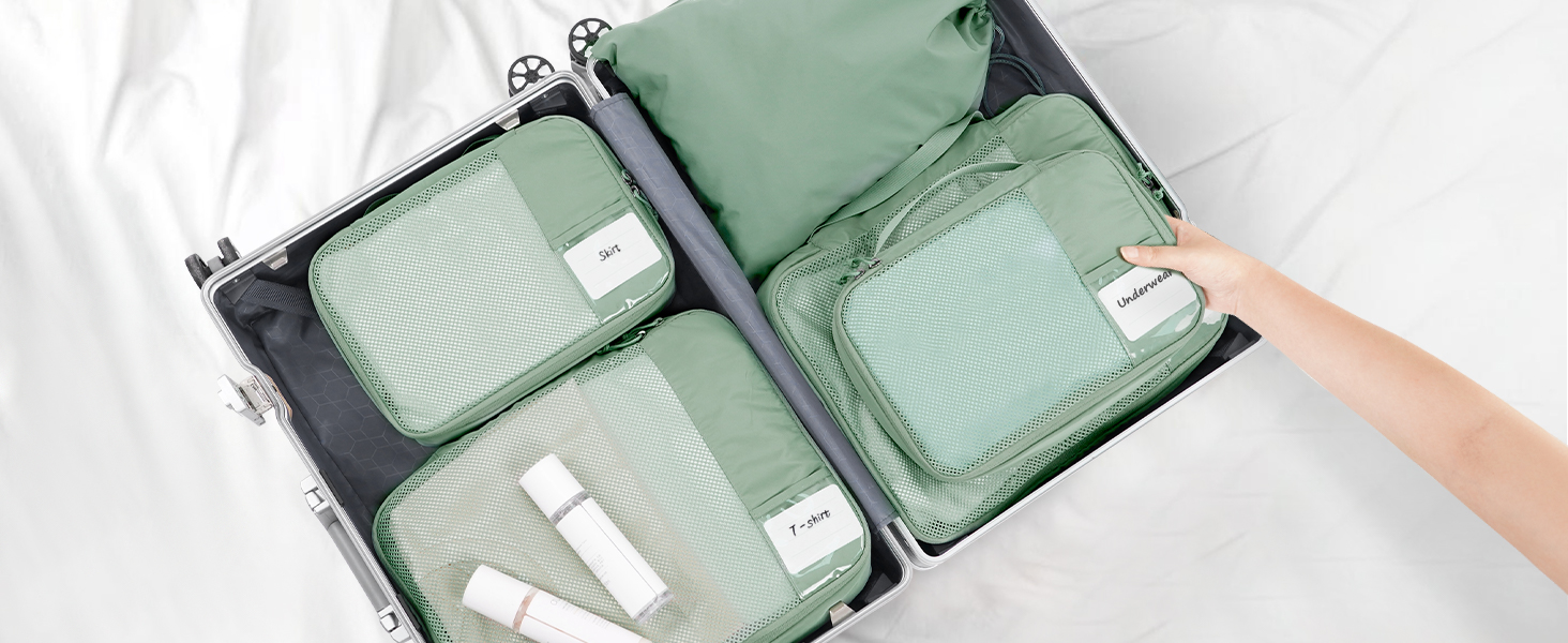 Набір органайзерів для валізи ECOHUB, 6 предметів, дорожні компресійні сумки з ID-тегами з перероблених матеріалів, дихаючі органайзери для подорожей та рюкзака, темно-сірі