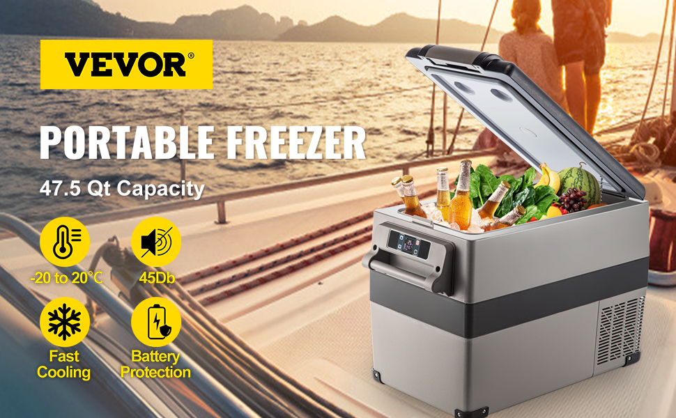 Автохолодильник VEVOR 35/45л нержавіюча сталь 12/24V, 220V: портативний компресорний кулер для авто, вантажівок, кемпінгу (-20°C до +20°C)