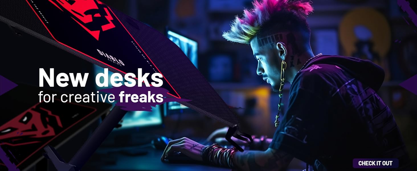 Ігровий стіл Diablo X-Mate 160x75x75 см: карбонова стільниця, підставка для навушників, тримач для напоїв