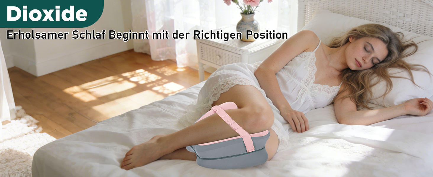 Ортопедична подушка для ніг Dioxide для сну на боці з ефектом пам'яті (Memory Foam) для зняття болю в попереку, колінах та суглобах, знімний чохол, рожева