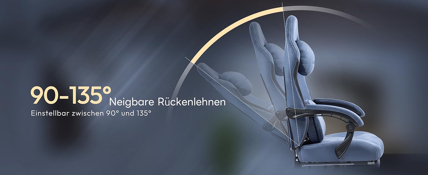 Ігровий крісло Dowinx з масажем, ергономічний дизайн, підставка для ніг, тканинний чохол, поперекова подушка, підголовник, 200 кг, блакитний