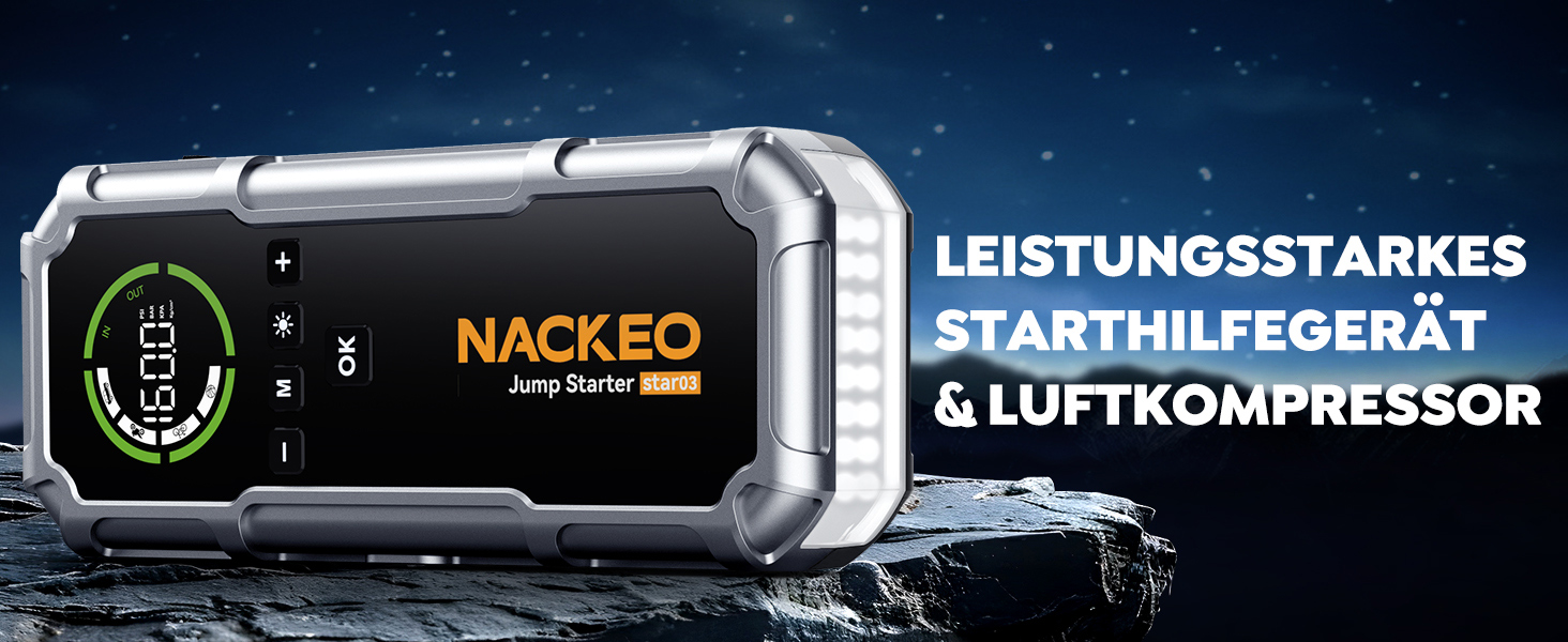 Powerbank Starthilfe 8000A з компресором 160PSI, 12V для авто, 20000mAh, LED-ліхтар, LCD-дисплей, сріблястий