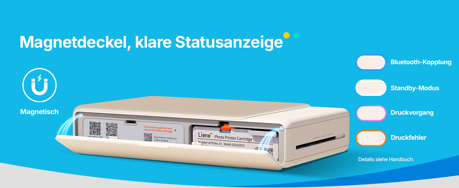 Портативний міні-фотопринтер Liene Pearl N200 Pro з кольоровою сублімацією, 50 фото (5x7,6 см), 5 стрічок, Bluetooth, 300 dpi, для iPhone & Android, акумулятор, золотий колір