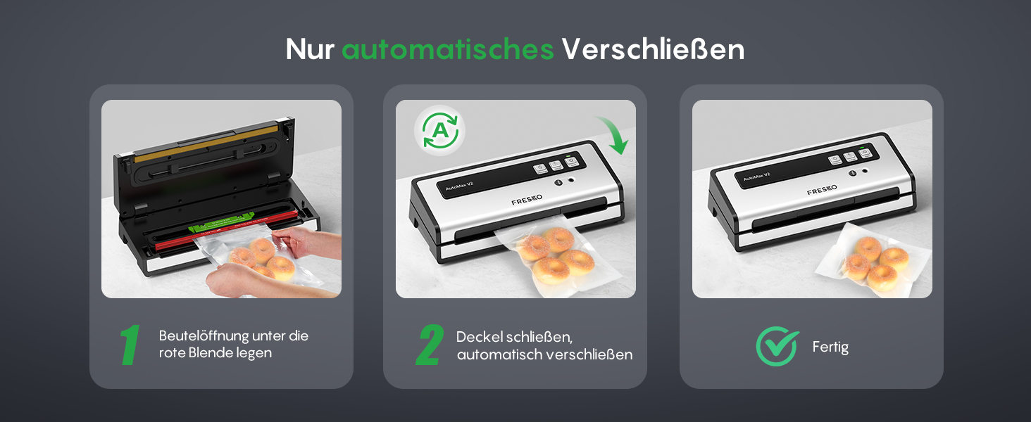 Вакууматор FRESKO Automax V2, автоматичний вакууматор для продуктів 140 Вт, подвійний гарячий шов, режими «сухий/вологий», чорний