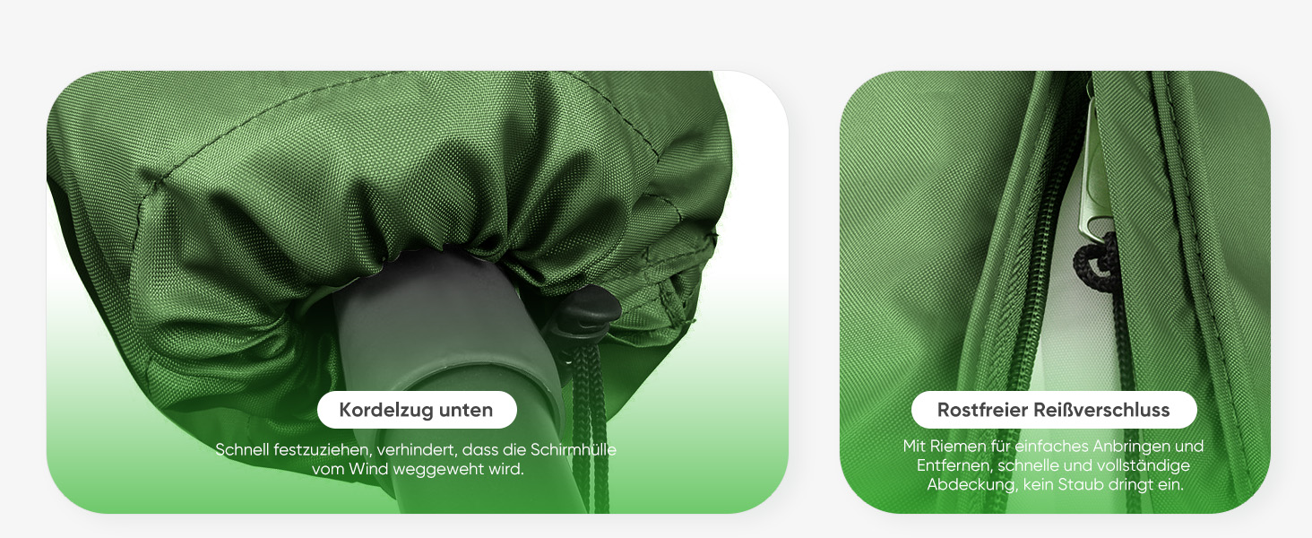 Чохол для парасольки 300 см Sekey Premium | Водонепроникний, UV 50+, з монтажним стрижнем та блискавкою (175×30,5/36,5 см, м'ятний)
