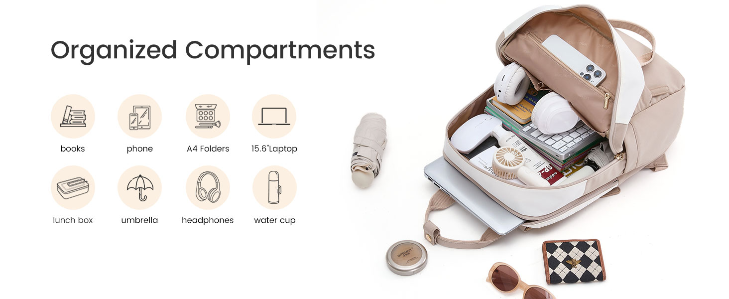 Сумка-рюкзак LOVEVOOK для жінок, 15.6 дюймів, для ноутбука, шкільний, підлітковий, елегантний, для подорожей, для дівчаток, водонепроникний, для роботи, для навчання, універсальний, бежевий, хакі