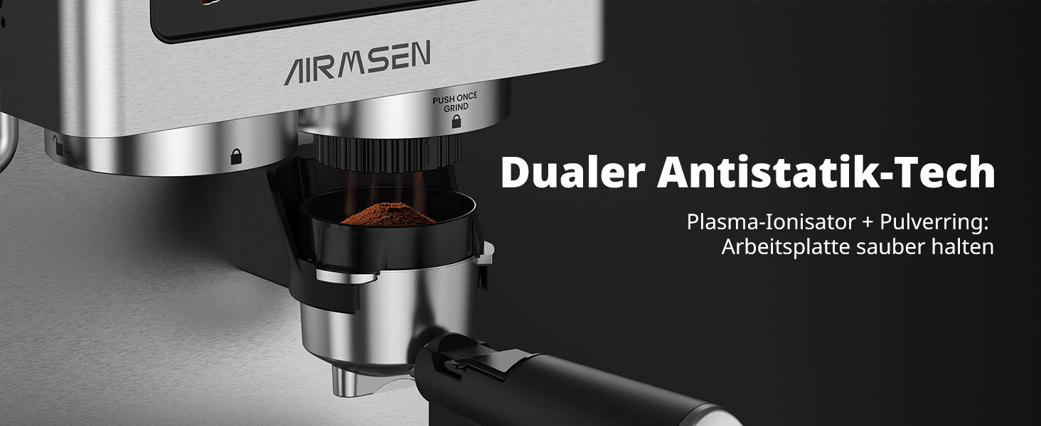 Еспресо-машина Siebträger з прозорою колбою, 20 Bar, автоматичний спінювач молока, для капучино та лате, Dual Boiler (1350W & 1000W), 15s екстракція, нержавіюча сталь, бак 1.8L, сенсорний дисплей, автоматичний спінювач молока (з млинком)