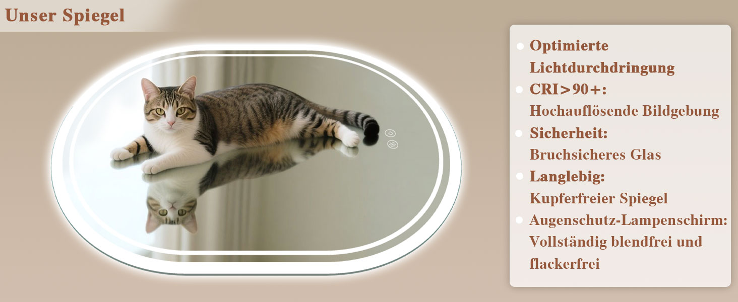 LED дзеркало для ванної кімнати Badspiegel з підсвічуванням, антизапар, сенсорне керування, регулювання яскравості, 3 кольори світла, овальне, 50x70 см