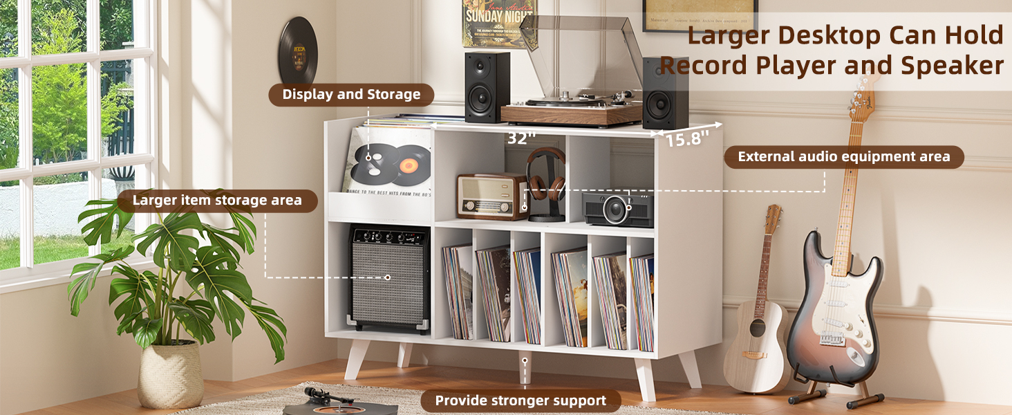 Підставка для платівок велика на 450 альбомів, з полицею для зберігання, біла