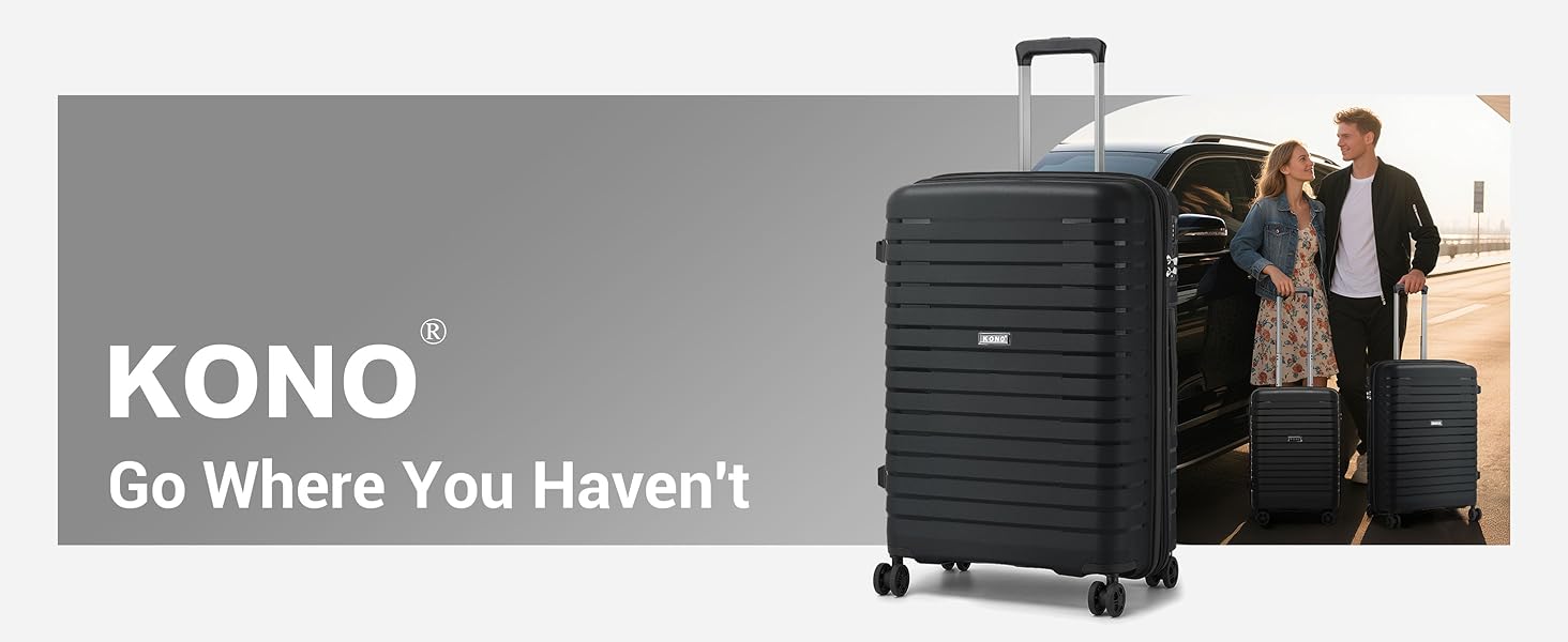 Чемодан KONO середнього розміру з жорсткою обшивкою, PP, з 4 колесами, розширюваний, легкий, з тримачем для напоїв та TSA замком (Зелений, L)