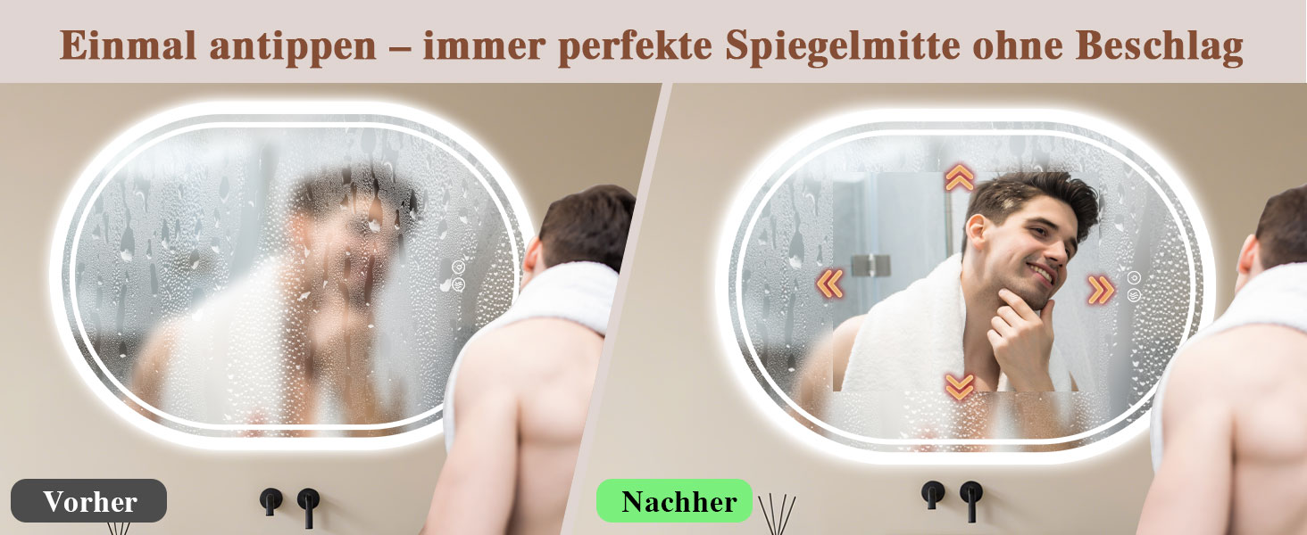 LED дзеркало для ванної кімнати Badspiegel з підсвічуванням, антизапар, сенсорне керування, регулювання яскравості, 3 кольори світла, овальне, 50x70 см