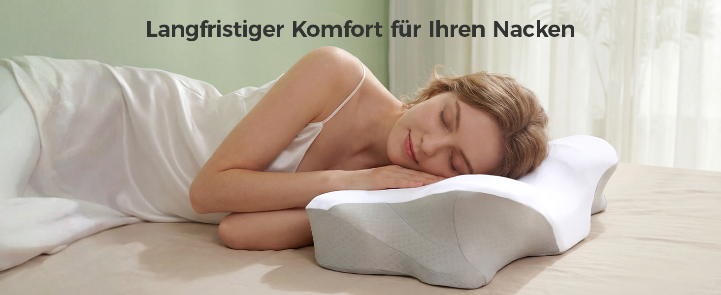 Ортопедична подушка для шиї з піни Memory Foam, ергономічна підтримка для комфортного сну, з підставкою під руки для сну на спині, животі та боку, сіро-біла