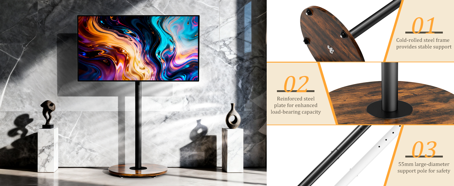 Підставка для телевізора Unho з регульованою висотою та коліщатками, для екранів 40-75 дюймів, VESA 600x400 мм (чорний)