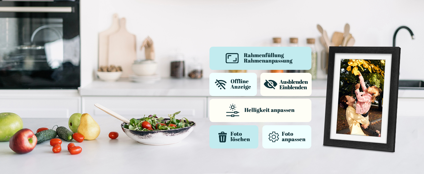 Frameo Цифровий фоторамка з Wi-Fi, 10.1 дюйма, горіх, 32GB, HD IPS сенсорний екран, відтворення фото/відео через додаток Frameo, подарунок для чоловіків та жінок