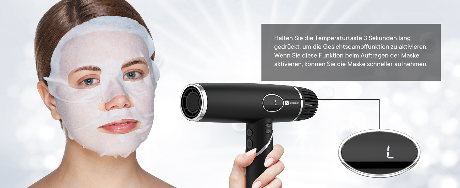 Фен для волосся Slopehill 2000W з іонізацією, безщітковим двигуном 110 000 об/хв, LCD-дисплеєм та 3 дифузорами, складаний, чорний