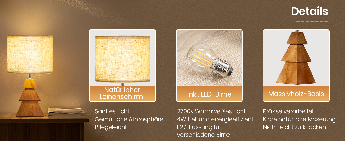 Дерев'яна настільна лампа GOEBLESON для спальні, вітальні, готелю. Сучасний дизайн, тепле світло 2700K, E27, подарунок. Модель ZME07TLD05N1 (у вигляді дерева)