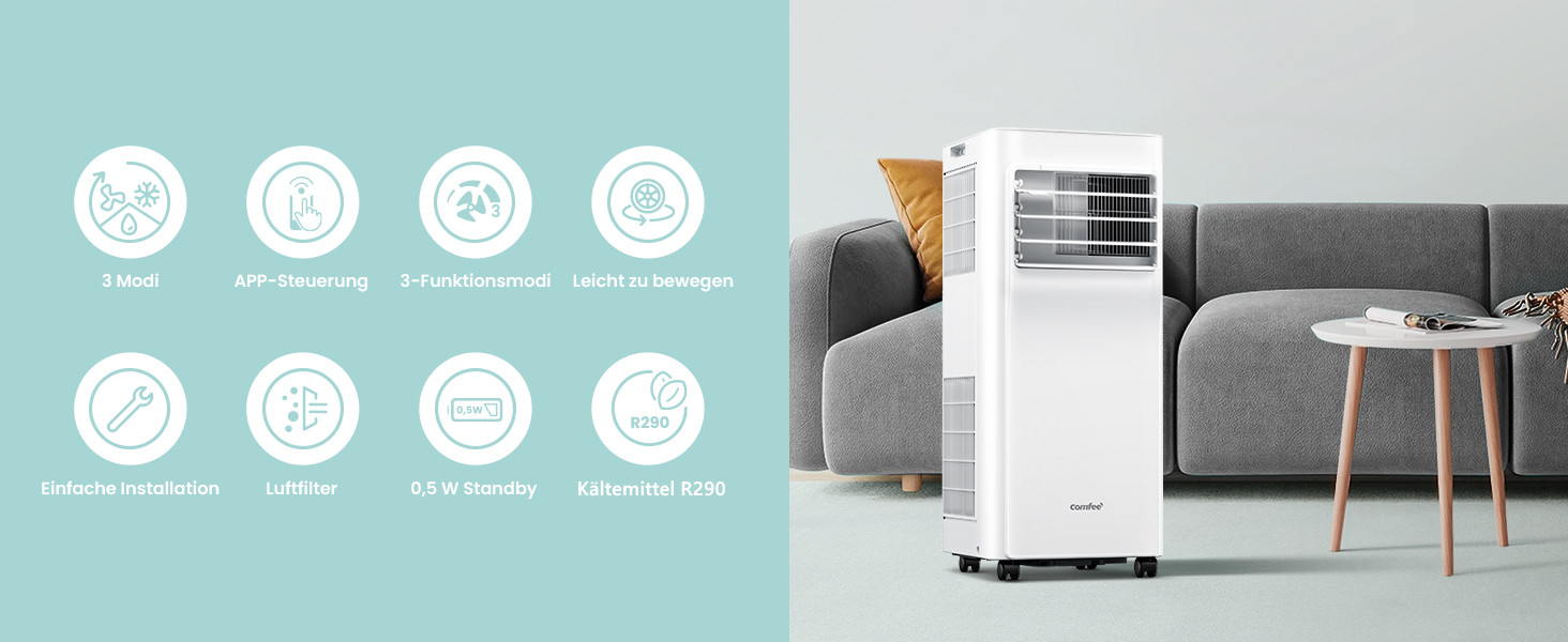 Мобільний кондиціонер Comfee Breezy Cool Pro 2.0 7000 BTU/2.0kW з Wi-Fi, охолодження, вентиляція, осушення – для кімнат до 25 м²