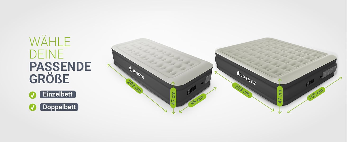 Надувний матрац Juskys самонадувний 150x200 см з вбудованим насосом - 2 місця, для гостей або кемпінгу, водонепроникний, блакитно-білий (сірий, одинарний)
