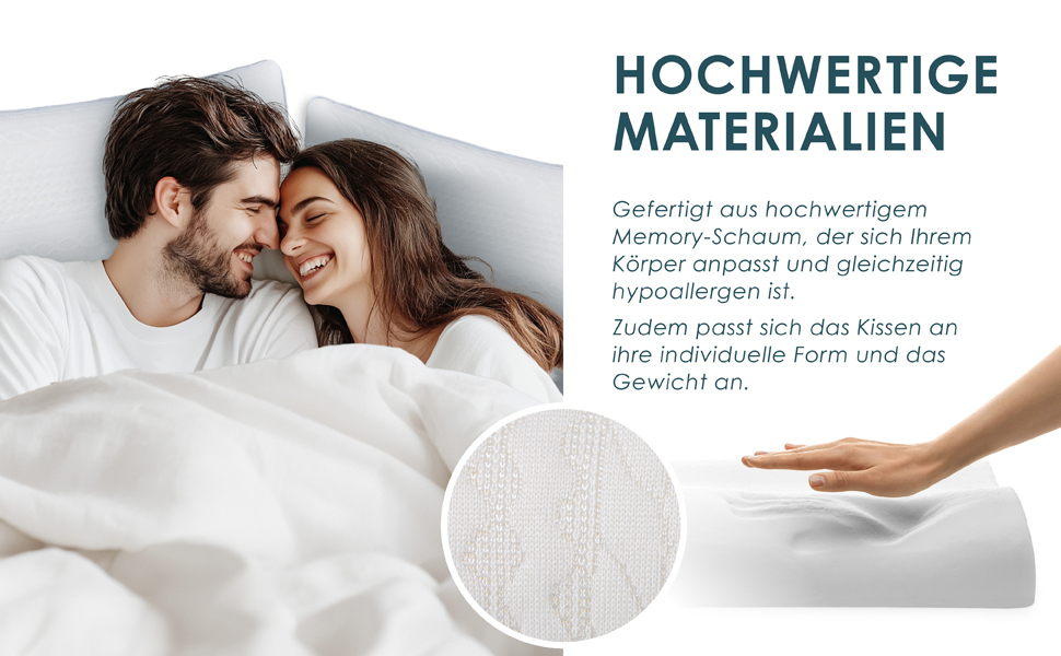 Ортопедична подушка з піною з пам'яті Memory Foam для здорового сну, проти болю в шиї, для всіх типів сну (на спині, животі та боці), біла, 14 см висотою, 1 шт.