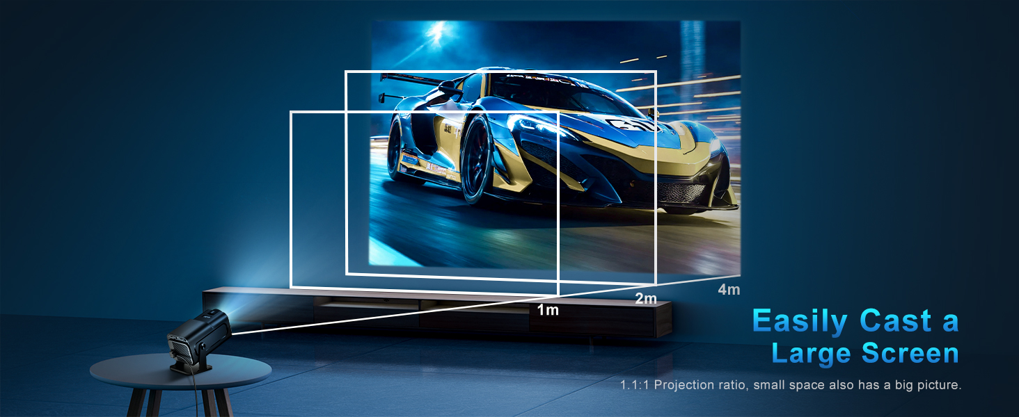 Портативний проєктор Mini Beamer 4K з підтримкою WiFi 6 та Bluetooth 5.4. Підходить для Android 11, HDMI, TV Stick, Laptop. Автоматична корекція траєкторії, обертання 360° (HY320)