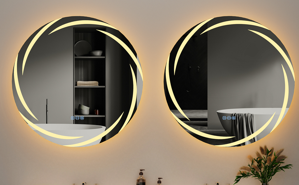 Дзеркало для ванної кімнати LUVODI кругле з підсвічуванням LED, 60 см, 3 кольори світла, регулювання яскравості, антизапарник, енергозберігаюче, для ванної, гостьової кімнати, туалету