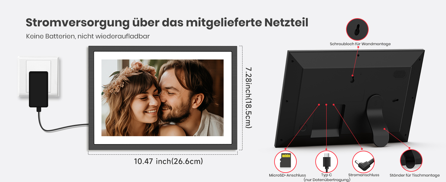 Цифровий фоторамка Frameo 10.1 дюймів: 64GB, 2K сенсорний екран, автоповорот, Frameo App