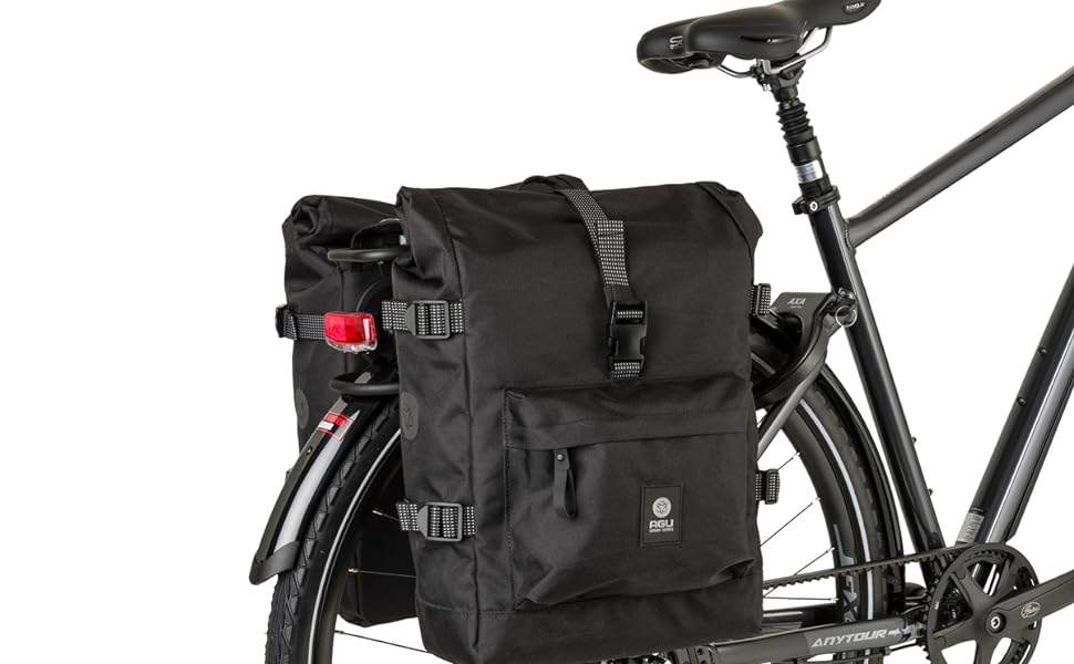 2O Roll-Top Double Pannier II Urban MIK 28 Black, 2O Roll-Top Double Pannier II Urban MIK 28 Black