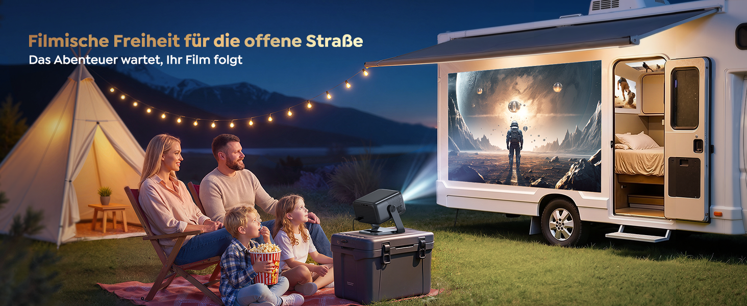 Smart Beamer 4K з Google TV та Bluetooth: LED проєктор для дому та вулиці з автофокусом, HDR10, WiFi, 360° обертання, підтримка HDMI