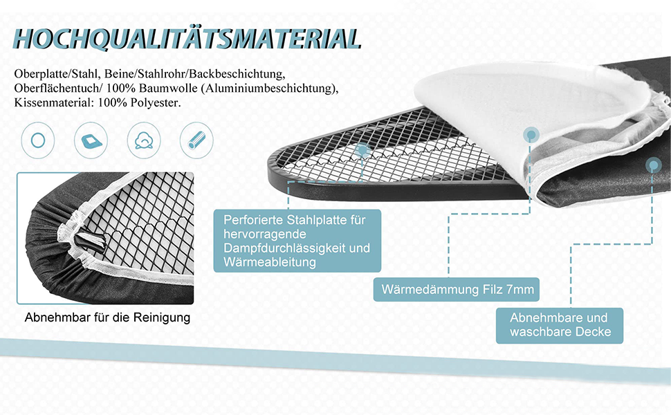 Прасувальна дошка IBVIVIC Comfortboard, 122x38 см, регульована, складна, для парових станцій, чорна