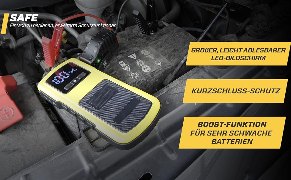 Бустер для автомобіля MAXTOOLS JS500 2200A 22Ah, пусковий пристрій (джампстартер) для 12V дизельних та бензинових двигунів, Powerbank з LED-ліхтарем та USB
