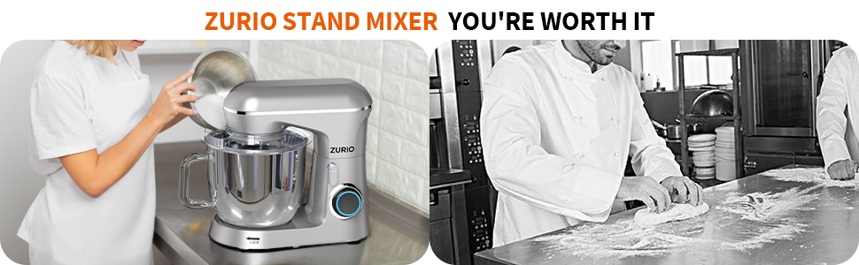 Кухонна машина Zurio 5.5L: міксер, планетарний міксер, 1300W, 10 швидкостей, з набором аксесуарів (крюк, вінчик, міксер)