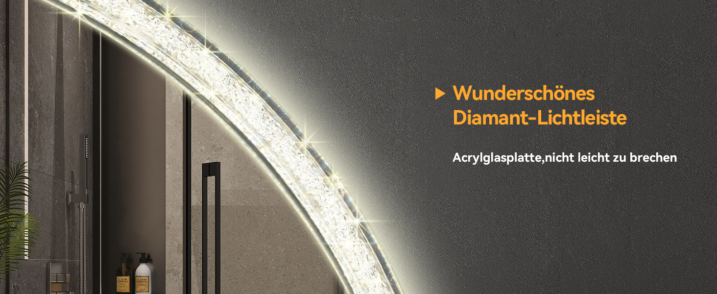 Дзеркало для ванної кімнати YOURLITE з підсвічуванням, діаметр 60 см, LED, 3 кольори, регулювання яскравості, сенсорна кнопка, антизапар, пам'ять, IP44, срібний