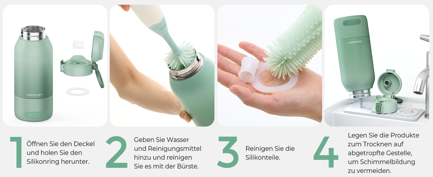 Momcozy MW05 портативний підігрівач для пляшечок, 500 мл, акумулятор 24 години, 2 режими нагріву для дитячого харчування та води, швидкий нагрів за 3 хв, зелений