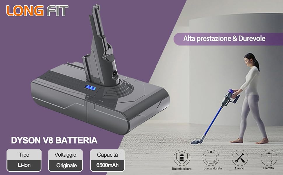 Акумулятор для Dyson V8 SV10, LONGFIT 6500mAh Змінна батарея для моделей V8 (V10 6.5Ah)