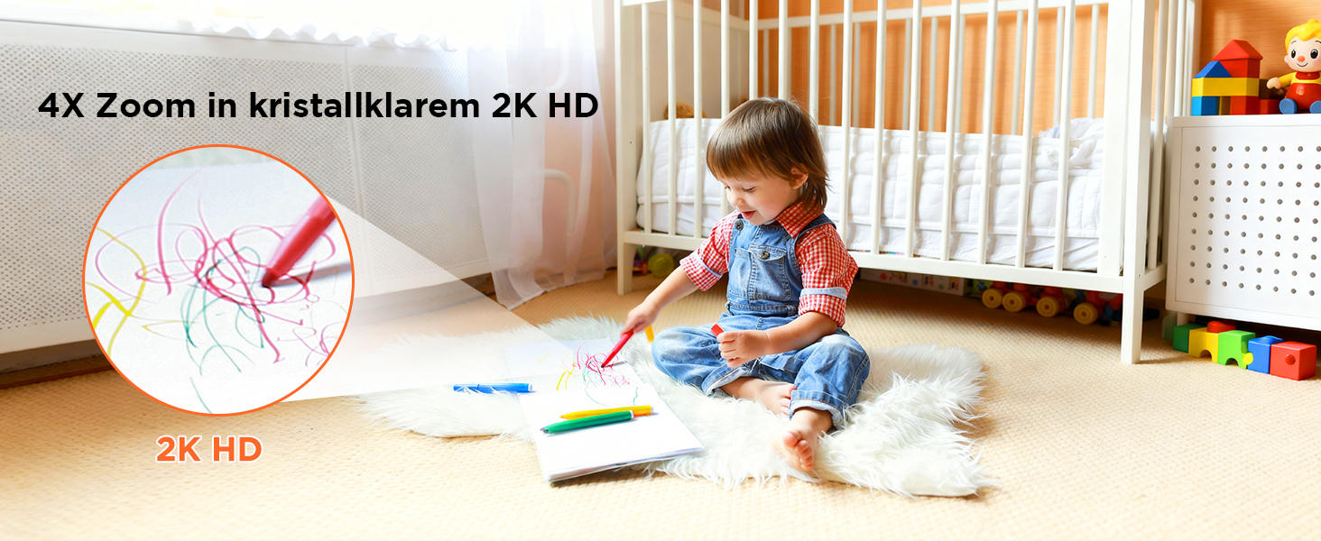Відеоняня з камерою 1080P HD PTZ 360° та Wi-Fi: монітор для немовлят з додатком, нічним баченням, 4x Zoom, детекцією руху/звуку, двостороннім аудіо, автотрекінгом та сповіщеннями