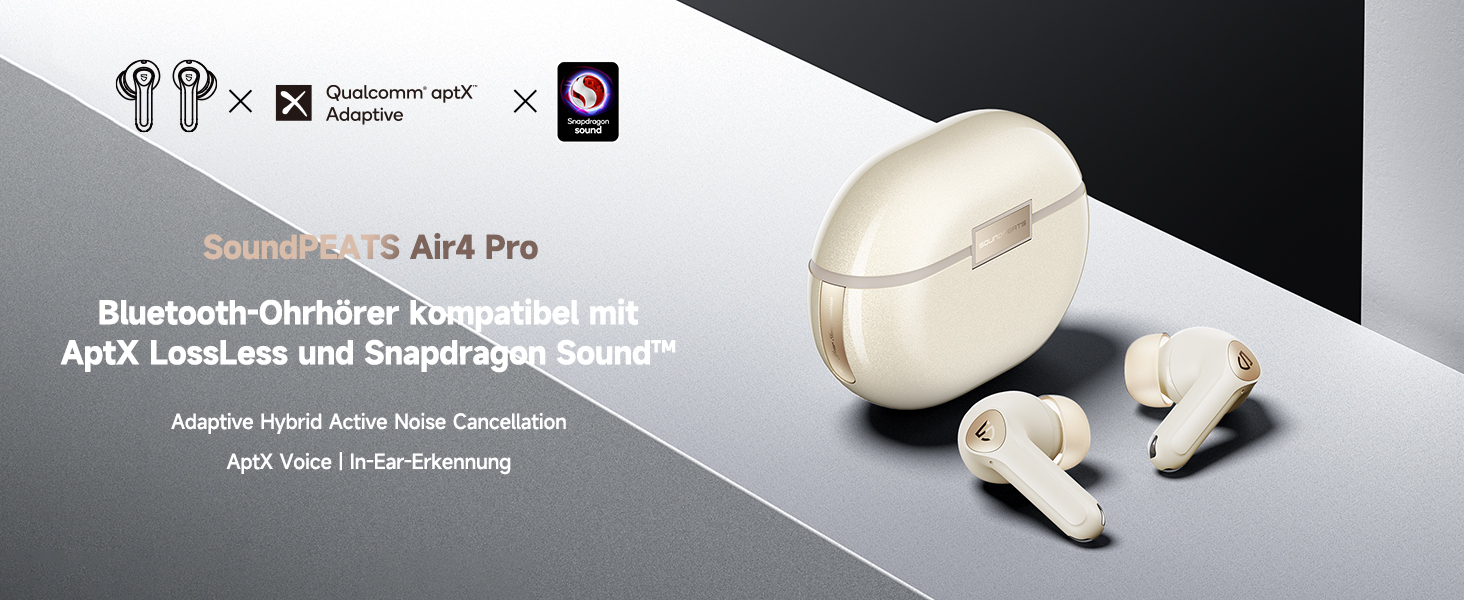 Бездротові навушники SoundPEATS Air4 Pro з AptX Lossless, ANC, 6 мікрофонів, 26 годин, APP EQ бежевий