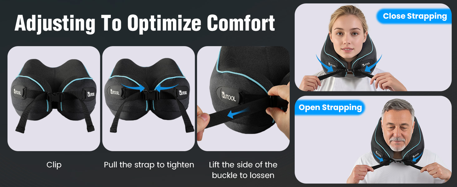 Подушка для шиї у літак з Memory Foam, регульовані ремені, дихаючий чохол, підтримка шиї для подорожей (літак, авто, поїзд). У комплекті: чохол для зберігання з гачком