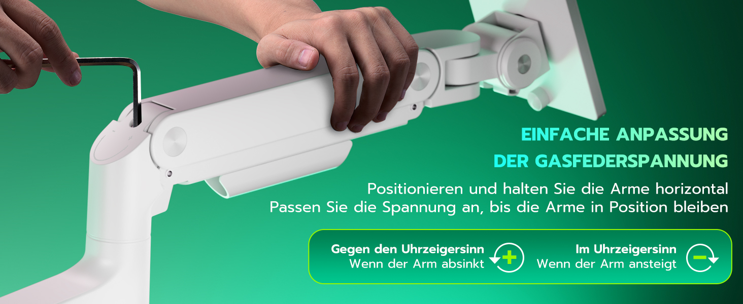 Кріплення для монітора ARES WING з USB A/C, кріплення для монітора 17-49 дюймів, підставка для монітора з газовою пружиною, VESA 75/100 мм, білий