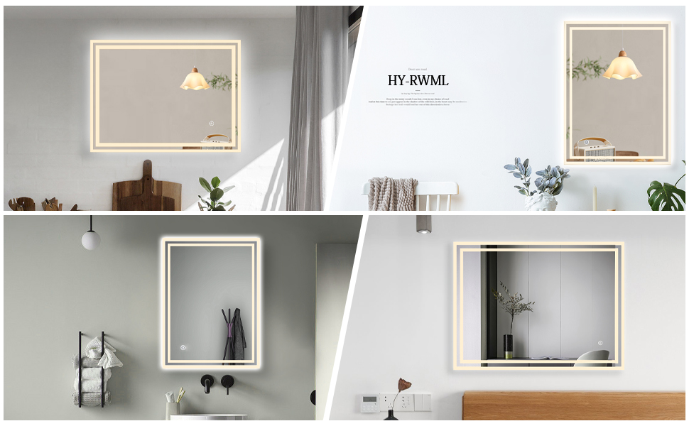 Дзеркало для ванної кімнати Badspiegel 70x50 см з підсвічуванням 3 кольори, сенсорне керування, прямокутне, LED, енергоклас A++