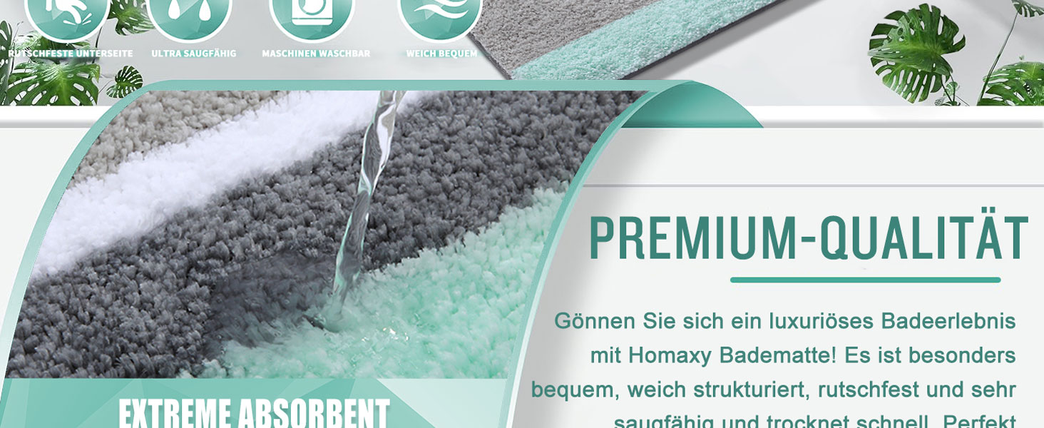 Набір килимків для ванної кімнати Homaxy (2 шт.) з мікрофібри, 40x60 см + 40x120 см, зелено-сірий. Вбираючі, м'які, з високим ворсом