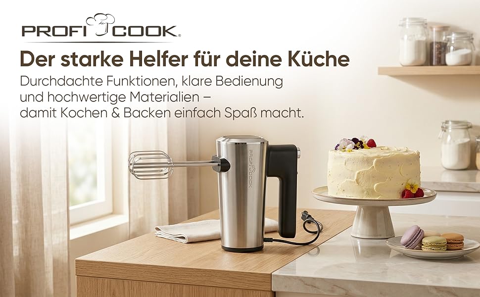 Міксер ручний ProfiCook PC-HM 1335, 400 Вт, 5 швидкостей, турбо-режим, нержавіюча сталь