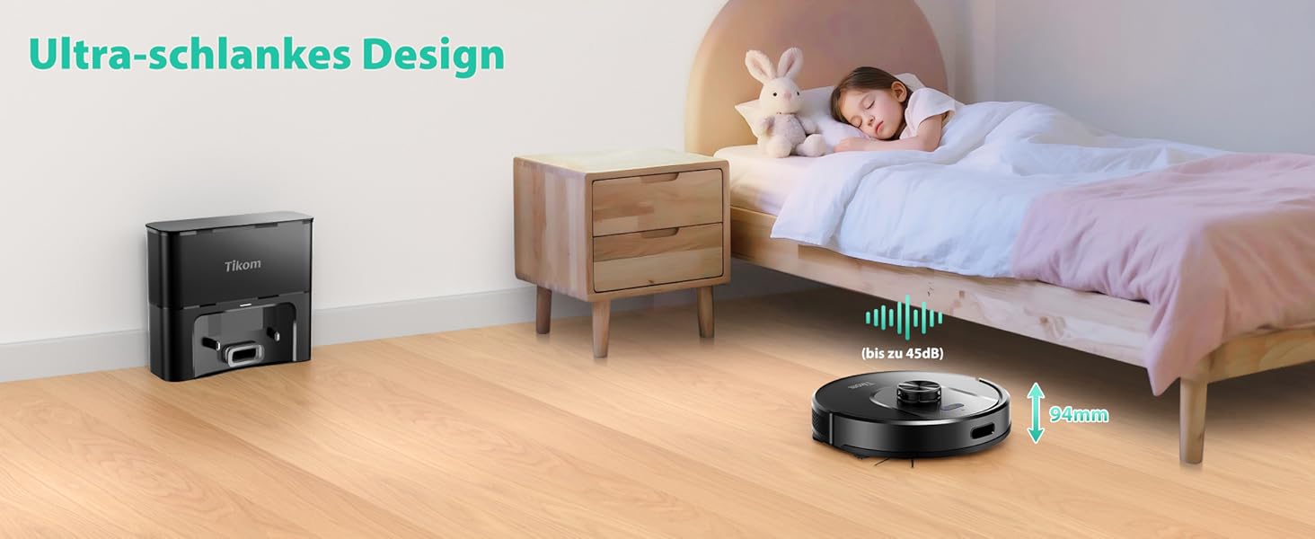 Робот-пилосос Tikom L8000 Plus з функцією миття, 6000Pa, LiDAR, Wi-Fi, для тварин та килимів