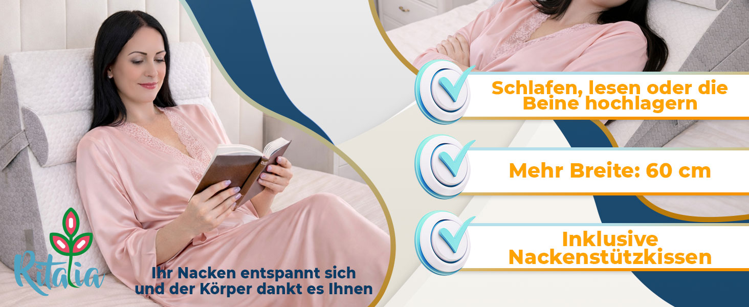 Ортопедична подушка для ніг Ritalia Venenkissen: підтримка ніг, лікування варикозу, 3 рівні висоти, 60x60x30 см, сірий колір
