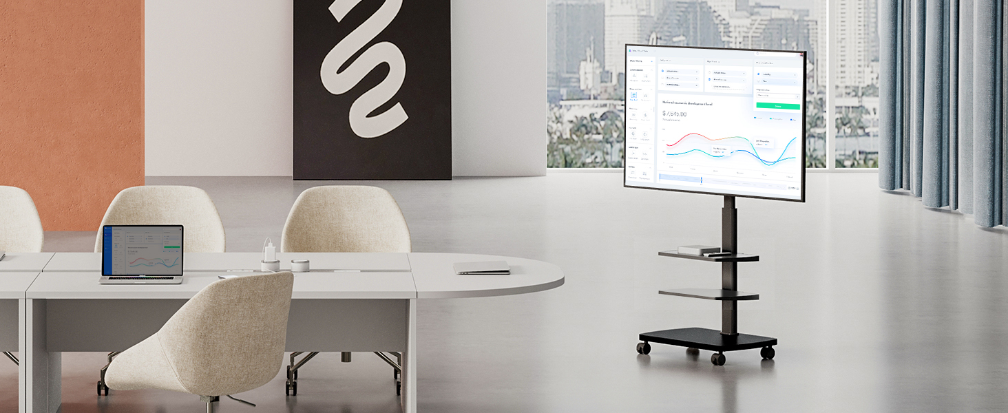 Підставка для телевізора мобільна з поличками Holz, 32-65 дюйми, чорна, VESA 400x400, до 40 кг