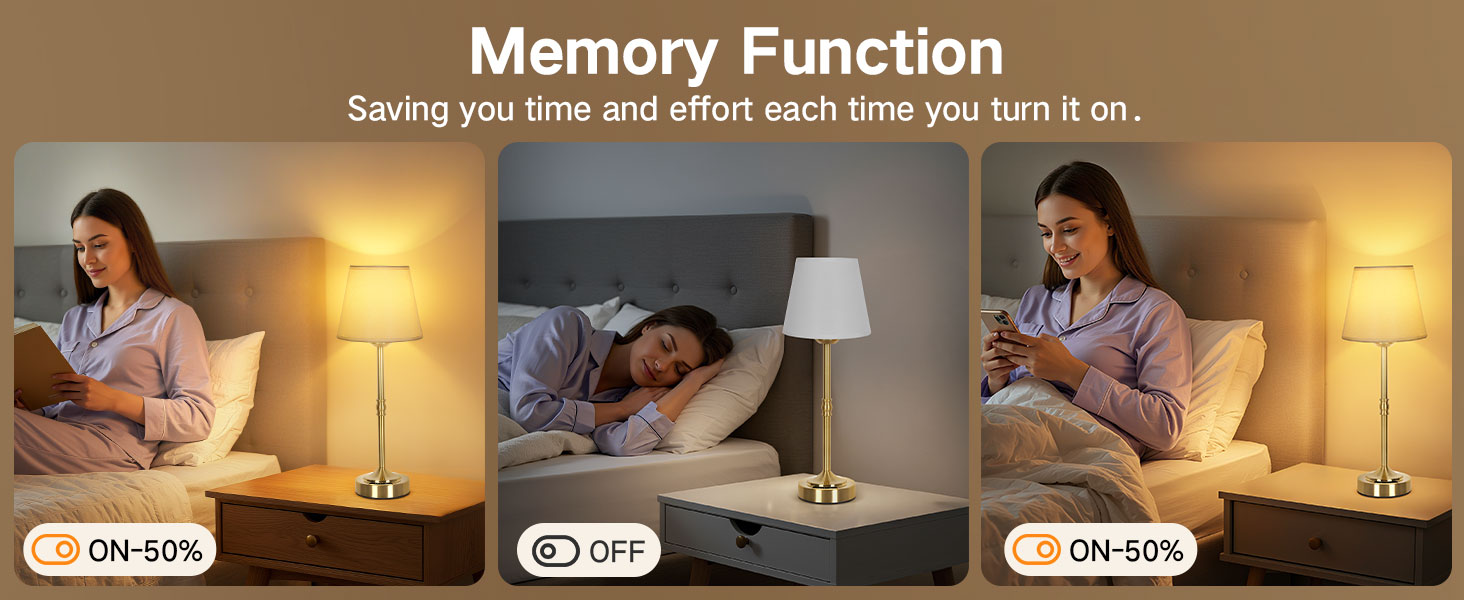 OUTON Настільна лампа бездротова, 2 шт. – диммування, 3 кольори світла, 4000mAh, USB-C, 60 год роботи, золота для спальні, вітальні, їдальні