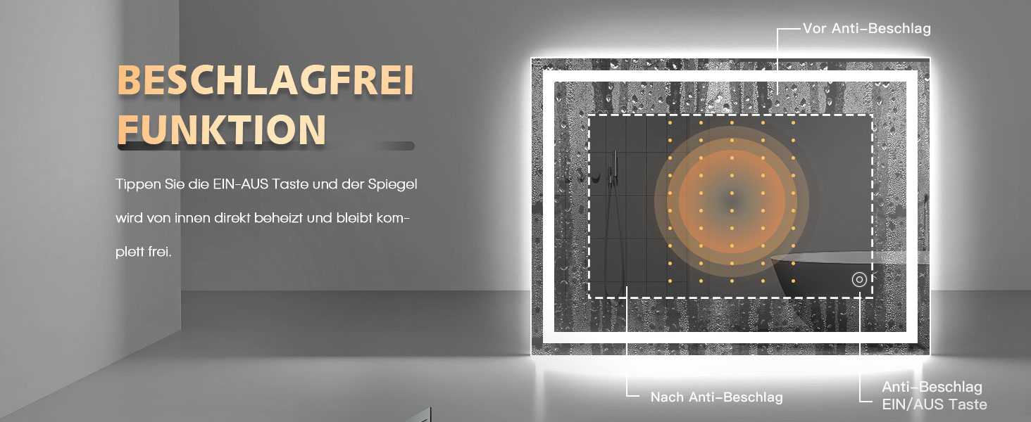 Дзеркало для ванної кімнати Dripex LED з підсвічуванням, сенсорна кнопка, протизапітніння, 6400K, енергозбереження, 50x70 см