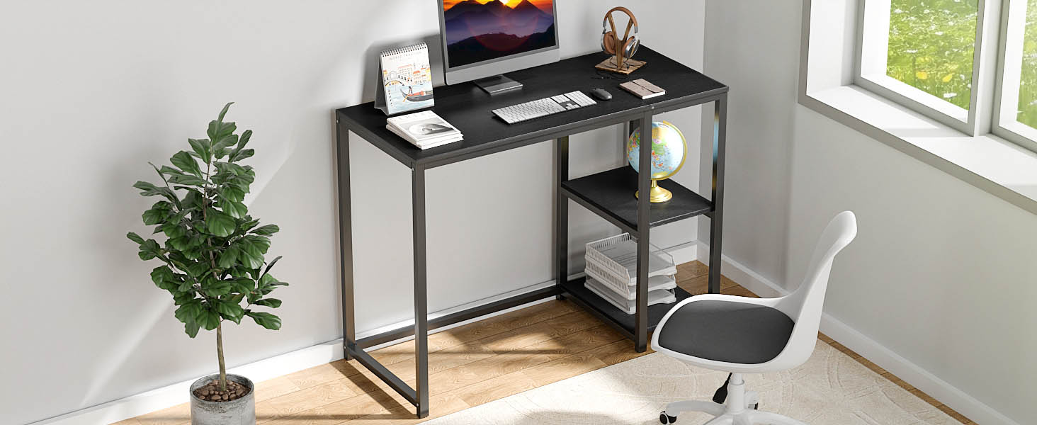 Комп'ютерний стіл WOHOMO білий 100см з місцем для зберігання, стіл для ПК в домашній офіс, білий (60 x 120 см, чорний)