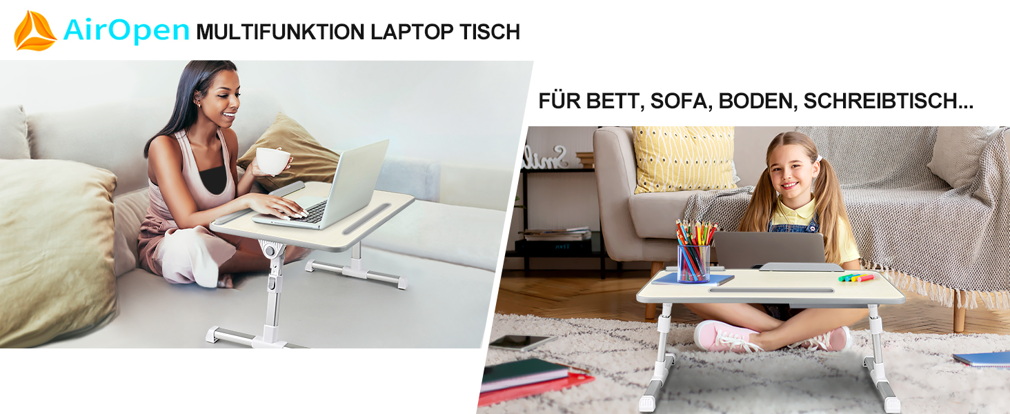 Столик для ноутбука в ліжко, регульований, з ящиком, 60x34 см, бежевий