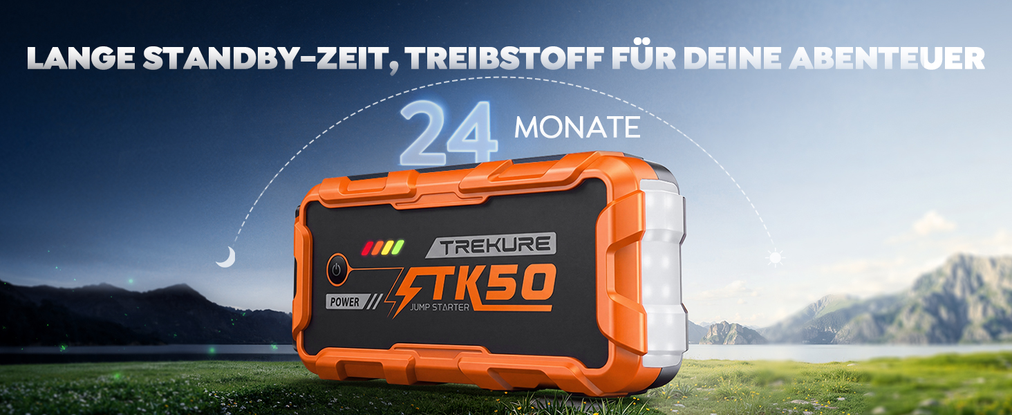 Бустер для автомобіля Starthilfe Powerbank 9000A 26800mAh — Пусковий пристрій для бензинових та дизельних двигунів (до 12.0L), 12V з ліхтарем 800 Лм та USB-портами, помаранчевий